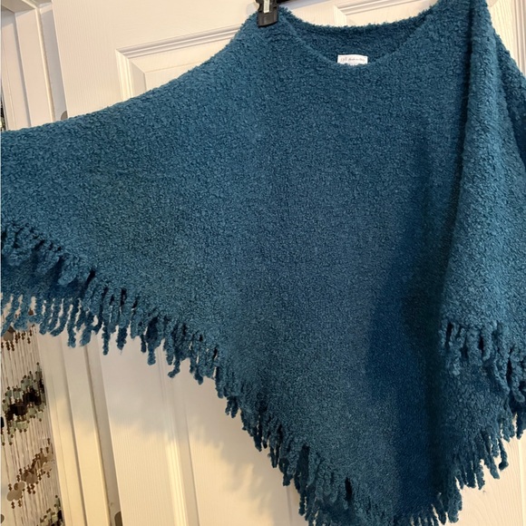 NWT JJILL Teal Fringed Poncho - Picture 4 of 5